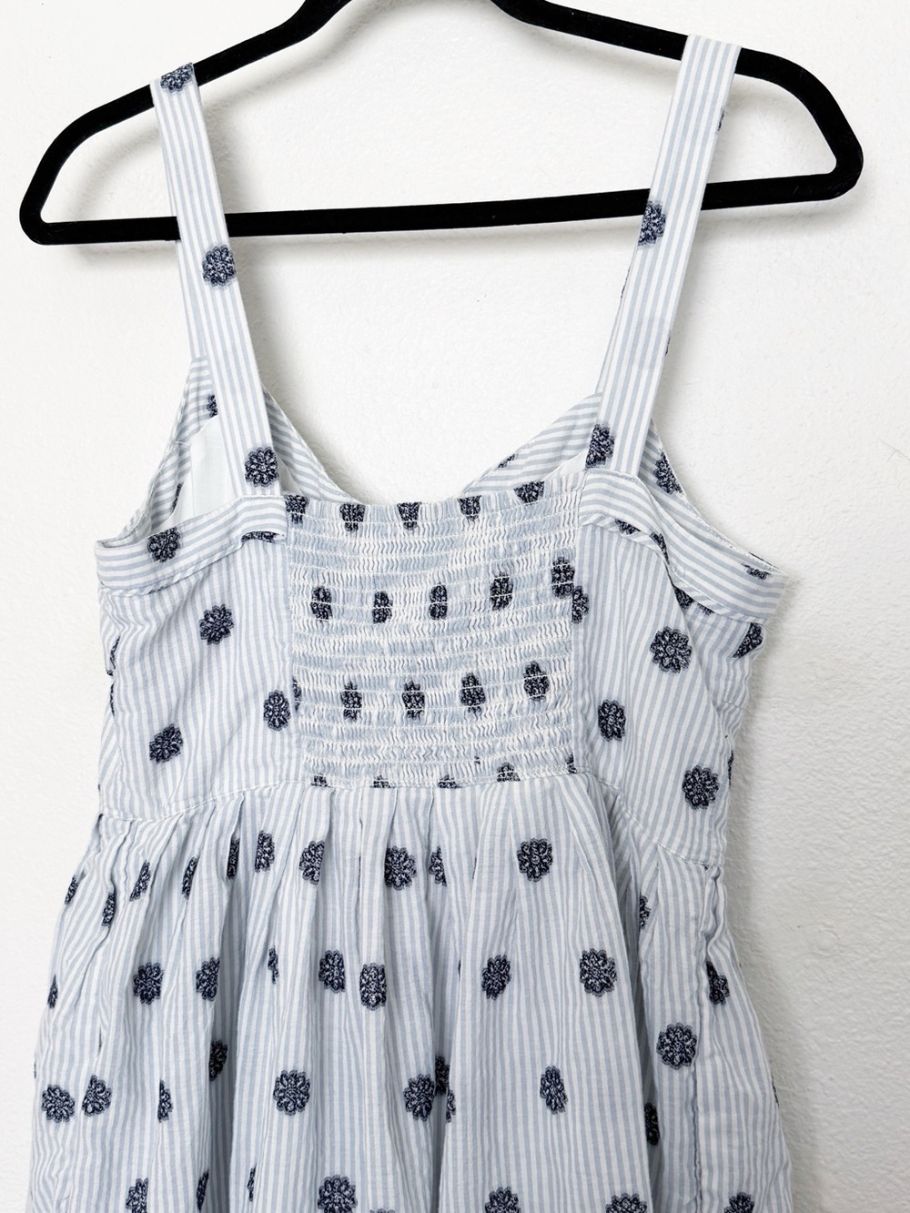 Maeve Savoy Buttondown Dress Blue Stripe Embroidered Midi Anthropologie - Picture 8 of 14